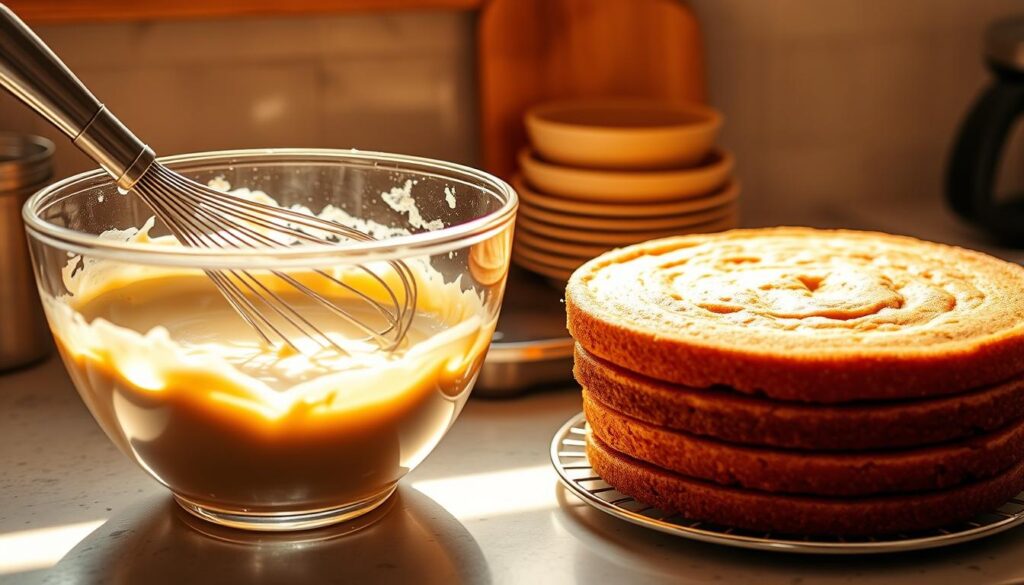 Boston cream pie baking process